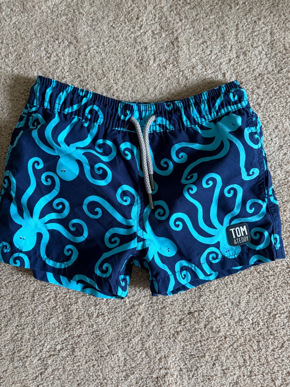 Tom & Teddy Navy and Bright Aqua Octopus Print Swim Shorts